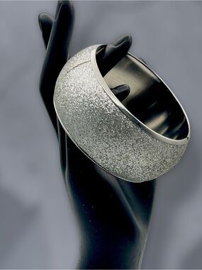 Chunky Vintage Y2K Silver Glitter Statement Bangle Bracelet Stardust Sprinkle